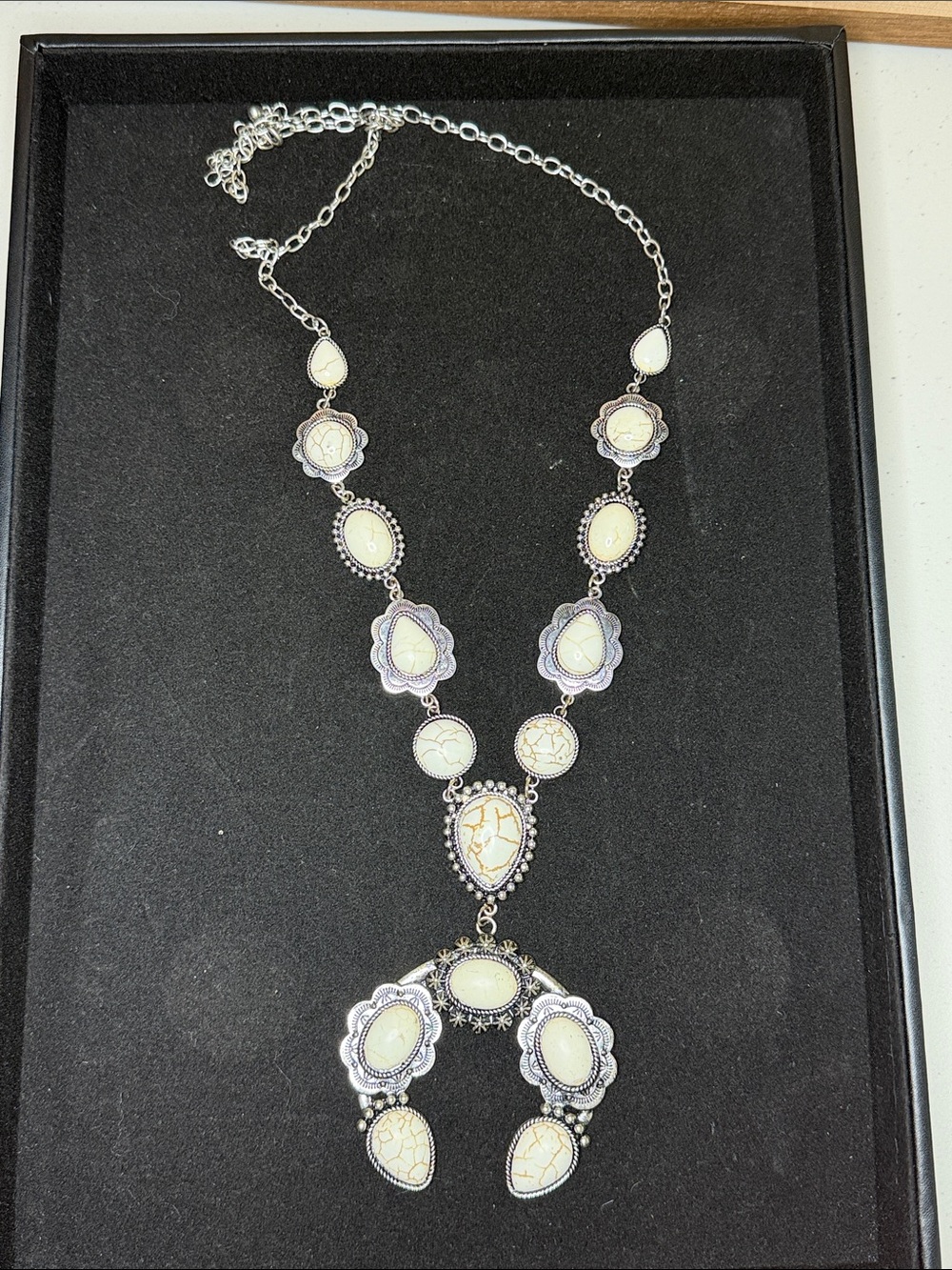 Cream Stone Silver-Tone Statement Necklace